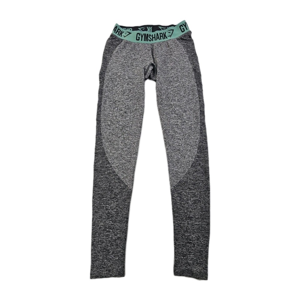 Gymshark Flex Mid Rise Leggings Women's S Light Grey Teal Waist Marled Heathered
